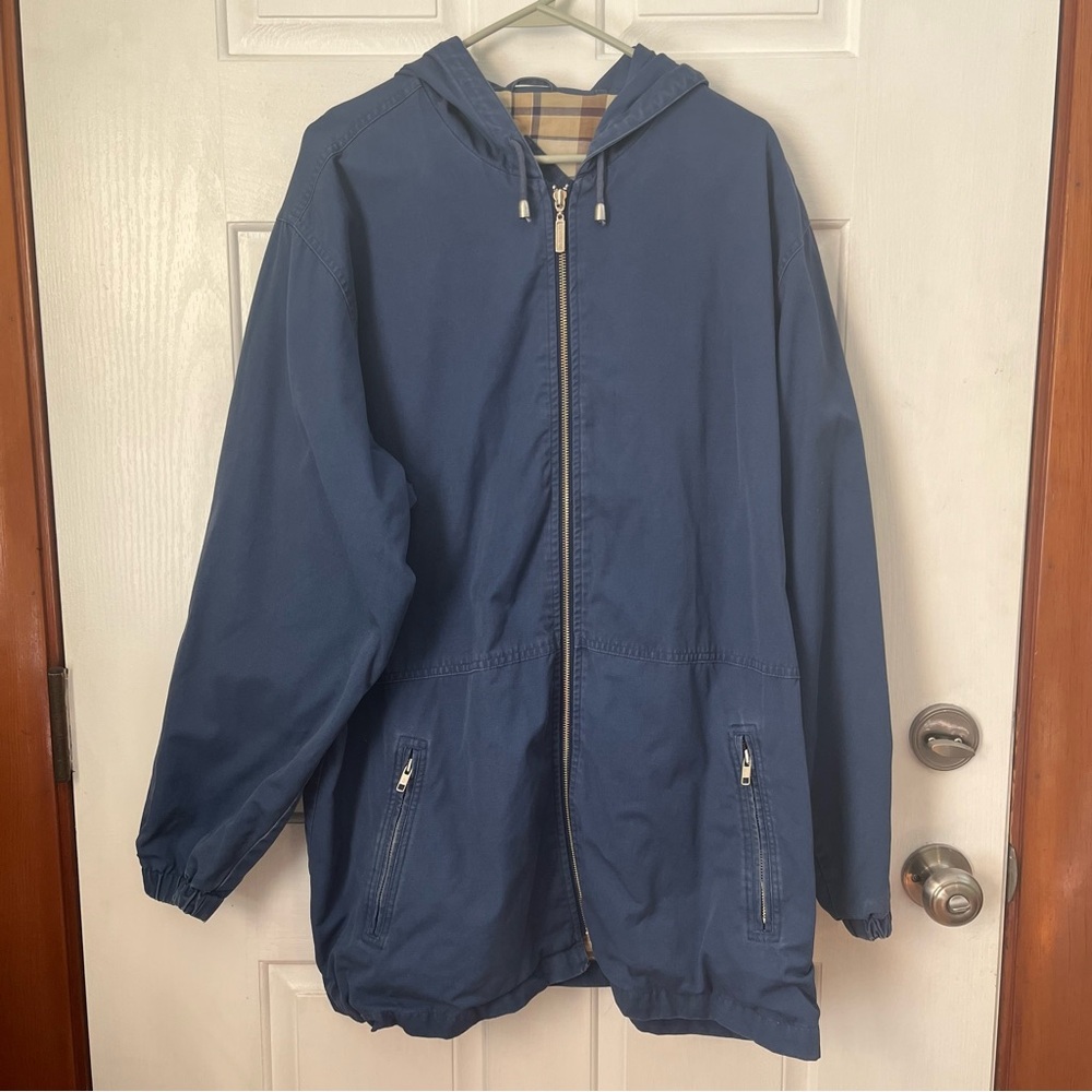 Classic Hooded Zip-Up Windbreaker Jacket in Navy Blue